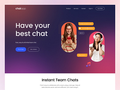 ChatApp - Instant Team Chats Landing Page chat chatapp design landing landingpage team chat team collaboration ui ux website
