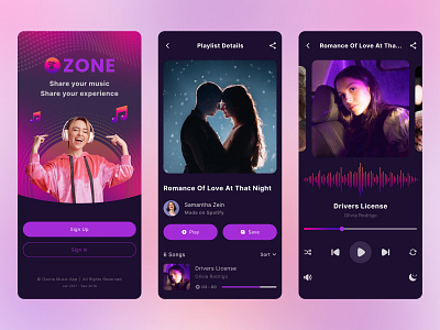 Ozone App - Music Playlist Sharing Platform app mobile app music music app music player playlist song song app song player ui ux