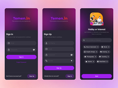 Temenin App - Sign In, Sign Up, & Onboarding Dating App app dating dating app mobile app onboarding sign in sign up ui ux