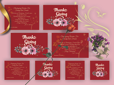 Thanks Giving Card Template Set company card corporate corporate card event fall florist grateful greeting holiday invitation leaves minimalist salutations seasonal card tent card thank you card thanksgiving visitor
