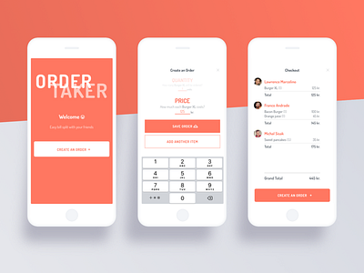 Order taker app interface design list mobile orange order