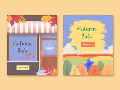 Illustrations for web banners art autumn banner design illustration nature sale web web banner