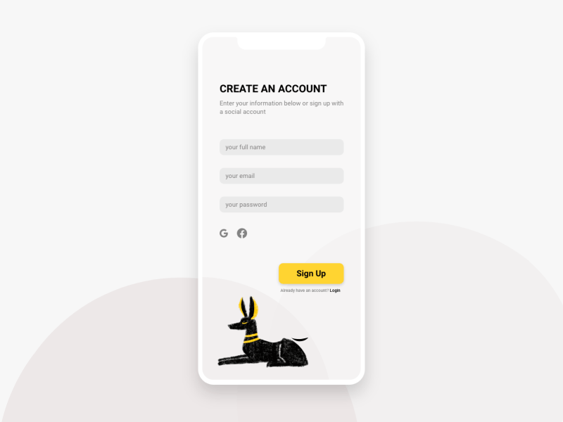 Signup Screen animal animated gif animation animation 2d anubis art create account cute daily ui dailyui dog drawing illustration sign up signup ui design uiux