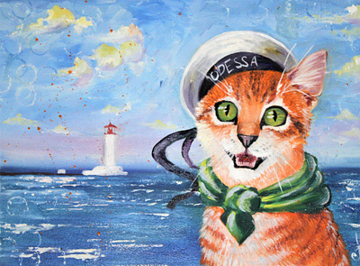 Cat sea animal artwork cat character character art illustraion illustrator kitty oil on canvas orange painting sea smile
