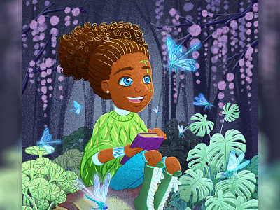 Dragonfly artwork black girl book illustration branding character art character design cute design dragonfly fairytale fantasy garden girl illustration illustrator insect kid magic picture book plants