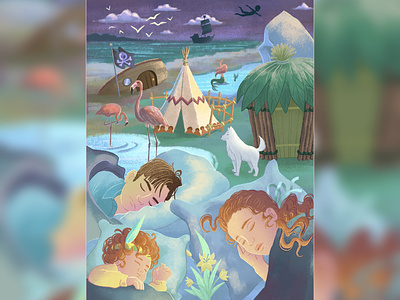 Dreams about Neverland 2d animal app artist artwork background book cartoon character art children design fairytale game house illustration island kid peter pan raster ship