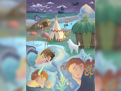 Dreams about Neverland 2d animal app artist artwork background book cartoon character art children design fairytale game house illustration island kid peter pan raster ship