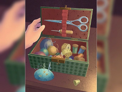 Casket app artwork book casket centimeter children design fairy furniture game hand illustration illustrator needles peter pan scissors subjects tale thimble threads