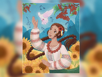 Remarkable Ukrainians | Marusiia Churai artwork background bird of peace book illustration character art design flower illustration kalina no war raster stand with ukraine sunflower ukraine