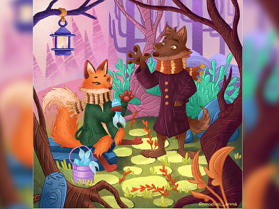 Foxy sister and brother wolf ~ illustration 2d animal artwork background book branding character art character design chuldren digital art digital illustration fairy tale fantasy forest illustrator kid raster ukraine ukrainian