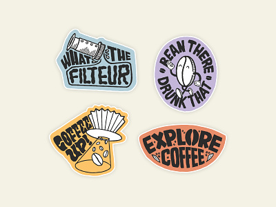 Coffee Stickers Filteur aeropress bean coffee filter illustration sticker design stickers vector