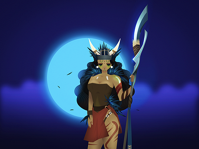 New One Straight outta Adobe Illustrator! anime blue feathers girl illustration illustrator lady moon night spear tribal woman