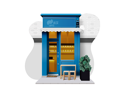 Alex Coffee barista blue building coffee coffeeshop design illustration london storefront uk vector