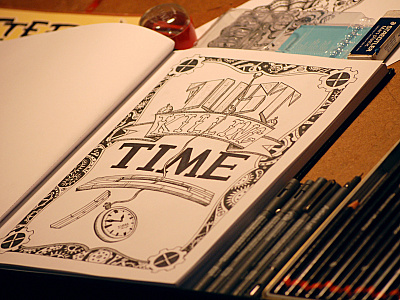 Just Killing Time black and white doodle illustration killing time pen and ink typography