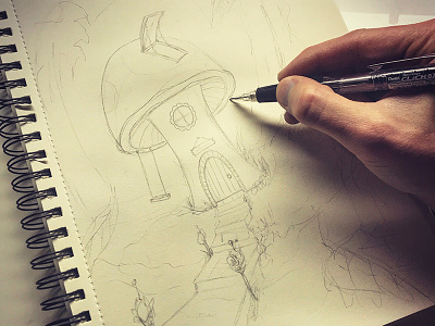 Fairy House - concept sketch (WIP) art design drawing fairy fairy house fantasy illustration mushroom pencil sketch sketchbook work in progress