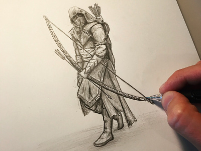 Archer Assassin - sketch archer arrow art assassin black and white drawing illustration pencil shading sketch steven skadal warrior