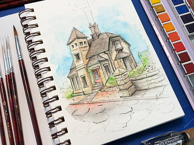 Cottage watercolor painting