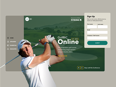 Golf Conference design hero image home page landing page ui ux