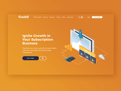 Fusebill banner design flat illustration typography web website design