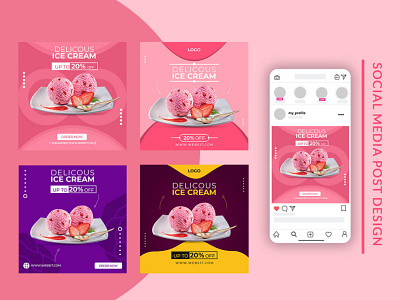 Ice Cream Banners for Instagram and Facebook abastact banner banner ads banner design banner set banner template branding facebook post design food food banner food illustration ice cream illustration instagram banner