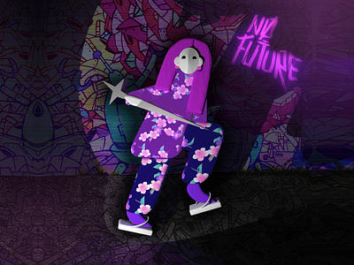 Cute warrior 3d 3d art 3d artist art black character character design characters cinema4d concept cyberpunk2077 design future graffiti illustration illustrator neon pink violet