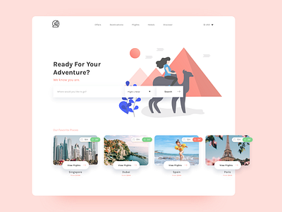 Traveling Landing Page adventure flight fly form illustration journey landing page search site travel ui