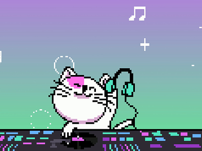 DJ Kitty Bit 2d 8bit after effects animation beats cat cats character dj djkitty gif illustration illustrator kitty loop