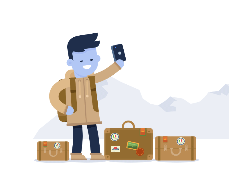 Travel Selfie 2d after effects backpack bags character flat gif guy mountains path selfie travel