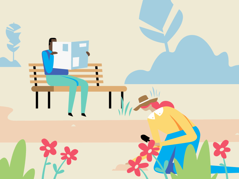 Bystander - Park Chillin' 2d after effects animation characters digging facebook loop paper park