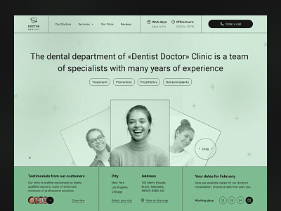 Landing page for clinic «Dentist Doctor» clinic dentist doctor green health healthcare hospital landing medical medical care medicine stomatology treatment website