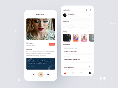 Matrimonial app user interface screen design concept