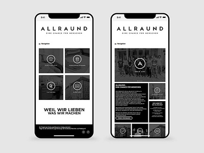 Huefner Design | allrAUnd gGmbH black branding clean germany logo minimal mobile ui web webdesign white