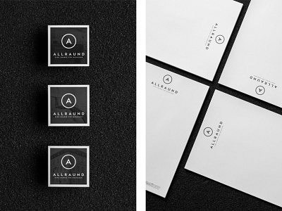 Huefner Design | allrAUnd gGmbH black branding business cards clean corporate identity germany letterhead logo minimal social stationary white