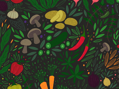 Vegetables design illustration mushroom pattern pattern design posterdesign procreate vegetables vegetablespattern