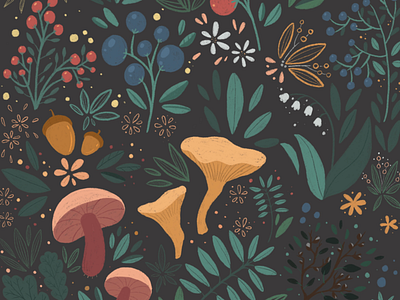Forest berries design finland forest illustration mushrooms pattern poster posterdesign