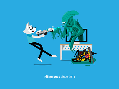 Killing some bugs alien art bugs character character design design ideaware illustration mascot wolf