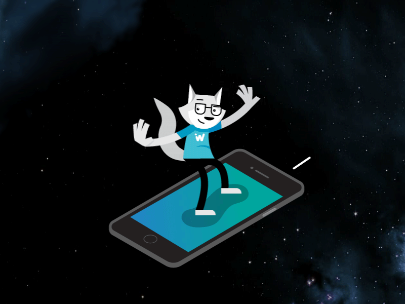 Buster in the space 2d animation cellphone design galaxy gif mascot movement wolf
