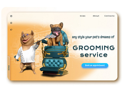 Grooming shop_Home page 3d 3d art 3d modeling character design dog graphic design grooming illustration illustrations landing page ui ui ux uiux ux web web design