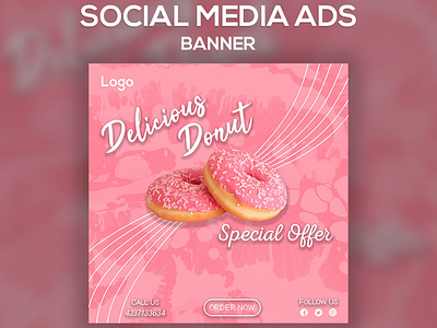 Delicious Donut Social Media Ads Banner ads banner facebook ads facebook post instagram post social media banner social media ads twitter post website ads website banner