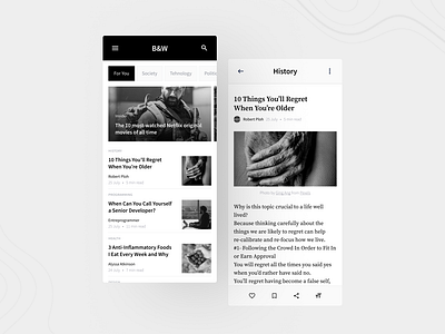 B&W Blog UI design