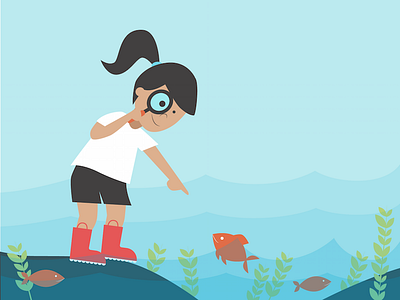 Environmental Education cute explore fish flat girl magnifying glass ocean ponytail sea seaweed student tidepool