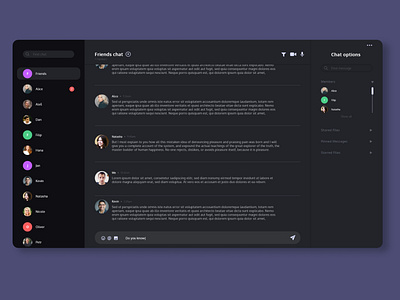 Messaging app | Direct Messaging app application chat chatapp community dailyui dark mode desktop facebook friends friends list message messenger uxui webdesign