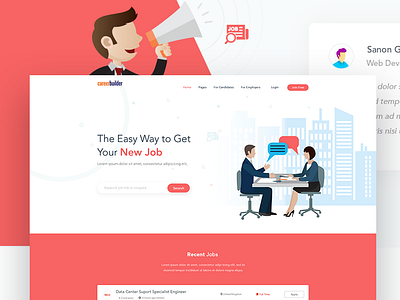 Job Portal landing page clean creative design illustration jobs red trendy design uiux website