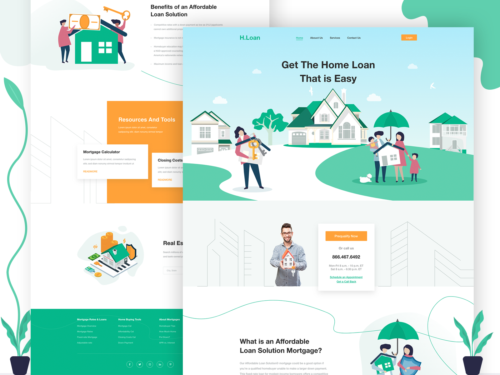Home loan solution bank creative design green home loan illustration portfolio ui uiux ux vector website