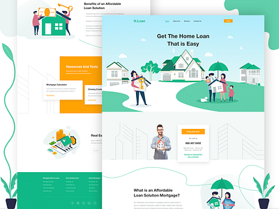 Home loan solution bank creative design green home loan illustration portfolio ui uiux ux vector website