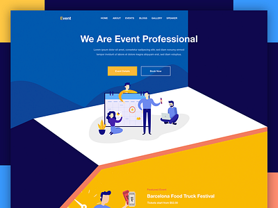 Event management landing page blue creative dark design event illustration landing page management orange portfolio ui uiux ux website