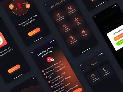 Call recording & blocker app block creative dark mobile orange recording ui uiux ux