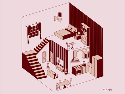 home is where heart is character design graphic illustration interior isometric perspective room