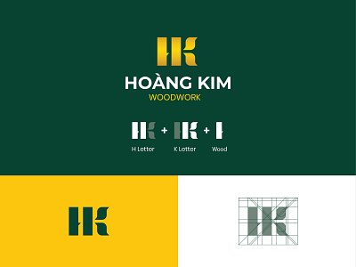 Hoang Kim | Woodwork Company art branding color palette design flat golden gradient graphic design icon illustrator logo minimal symbol typography vector woodworking