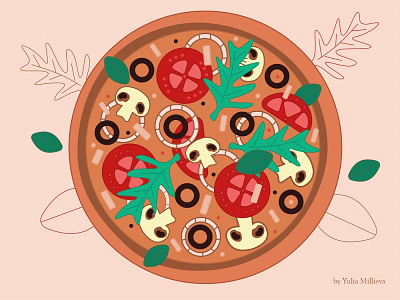 Pizza vegetarian colors food food illustration greens hot illustration italian food mushroom pizza pizza menu tasty tomato vector